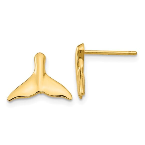 Kazi Luxury 14k Yellow Gold Whale Tail Post Earrings